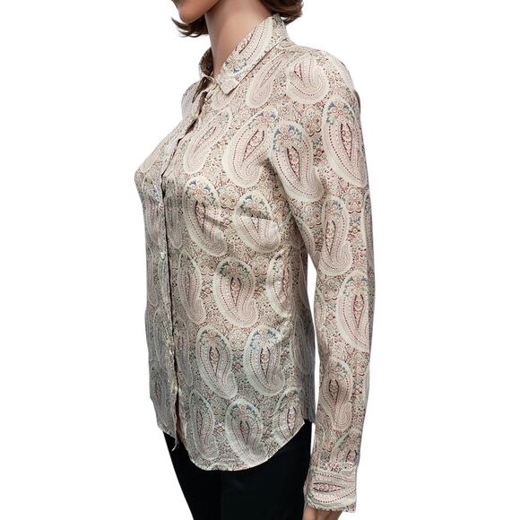 J. Crew The Perfect Shirt Paisley Silk Cotton Size 00 Long Sleeve Button Front - Picture 6 of 13